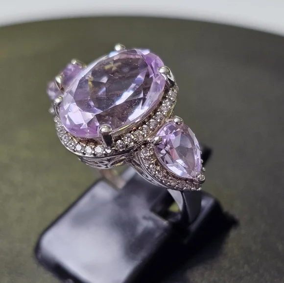 Genuine Rose De France Amethyst Ring in Platinum/925 Sz 6. New! - Picture 6 of 11